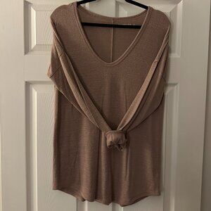 Abercrombie and Fitch Plush Soft V Neck Long Sleeve Tan Top Size Large